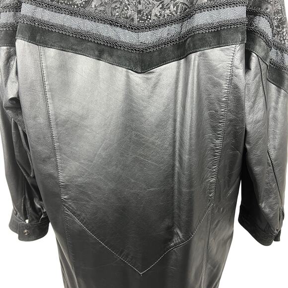 Wilsons Leather Long Trench Coat Jacket Mens Medium Black VTG Lace Suede Lined - Picture 13 of 16